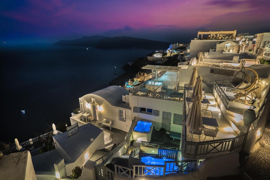 Kaleidoscope Cave Houses in Oia, Santorini at night